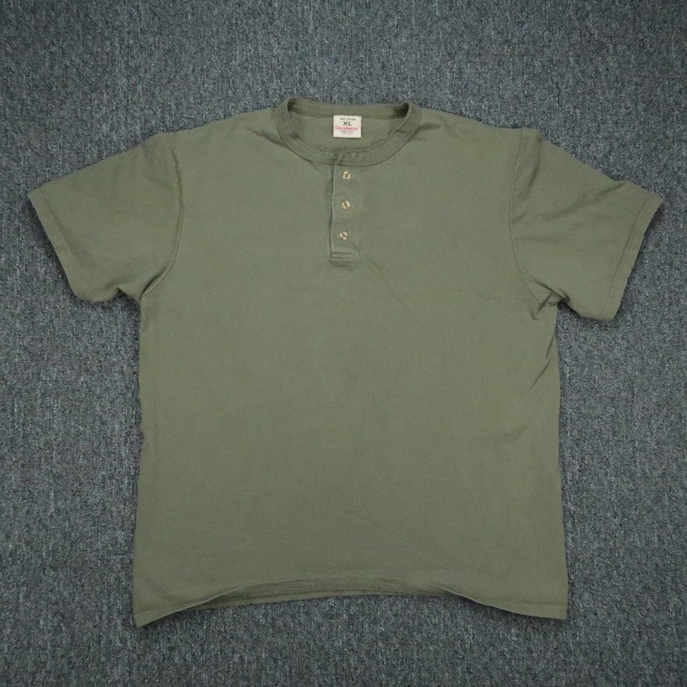 VINTAGE Goodwear Shirt Mens XL Green Short Sleeve Henley USA Made